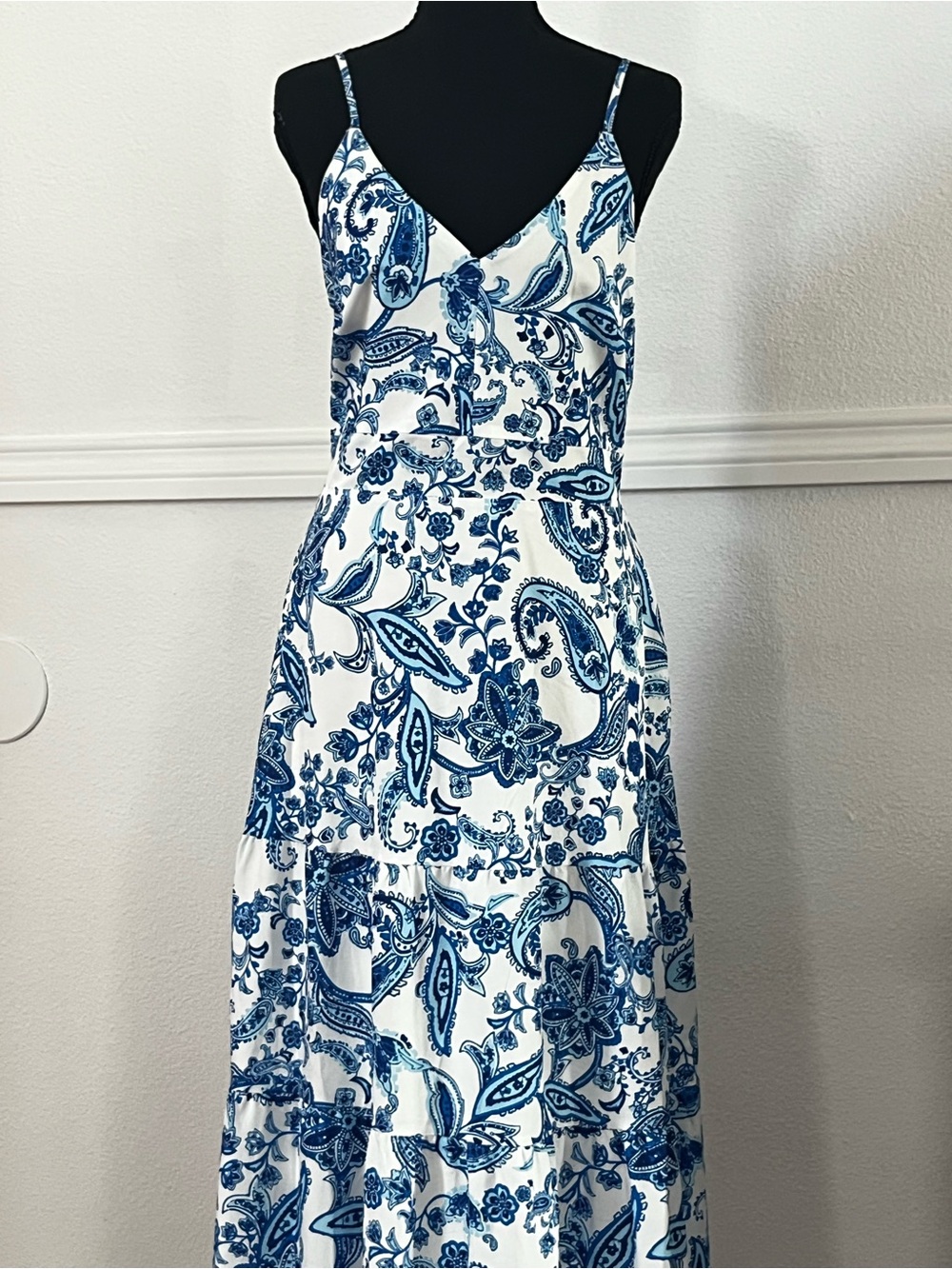 Blue Paisley Spaghetti-Strap Maxi Dress